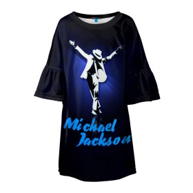 Детское платье 3D с принтом Майкл Джексон в Екатеринбурге, 100% полиэстер | прямой силуэт, чуть расширенный к низу. Круглая горловина, на рукавах — воланы | michael jackson | король