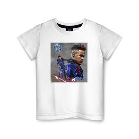 Детская футболка хлопок с принтом Неймар в ПСЖ в Екатеринбурге, 100% хлопок | круглый вырез горловины, полуприлегающий силуэт, длина до линии бедер | Тематика изображения на принте: neymar jr | неймар младший | пари сен жермен | париж | футбол