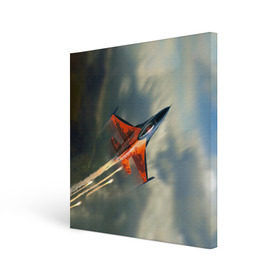Холст квадратный с принтом Красный F16 в Екатеринбурге, 100% ПВХ |  | Тематика изображения на принте: самолет