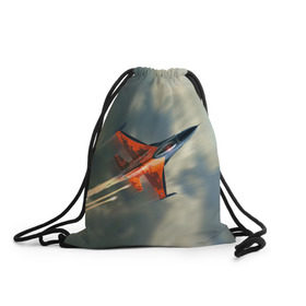 Рюкзак-мешок 3D с принтом Красный F16 в Екатеринбурге, 100% полиэстер | плотность ткани — 200 г/м2, размер — 35 х 45 см; лямки — толстые шнурки, застежка на шнуровке, без карманов и подкладки | Тематика изображения на принте: самолет