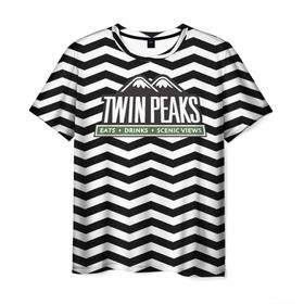 Мужская футболка 3D с принтом TWIN PEAKS в Екатеринбурге, 100% полиэфир | прямой крой, круглый вырез горловины, длина до линии бедер | Тематика изображения на принте: полосы | сериал | твин пикс | текстура | фильмы