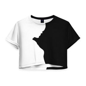 Женская футболка 3D укороченная с принтом Силуэт девушки в Екатеринбурге, 100% полиэстер | круглая горловина, длина футболки до линии талии, рукава с отворотами | белое | женщина | чб | черное