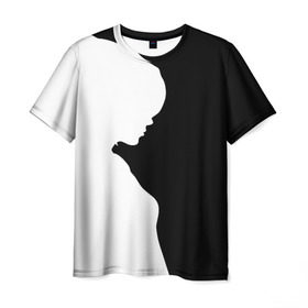 Мужская футболка 3D с принтом Силуэт девушки в Екатеринбурге, 100% полиэфир | прямой крой, круглый вырез горловины, длина до линии бедер | белое | женщина | чб | черное