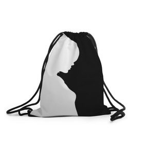 Рюкзак-мешок 3D с принтом Силуэт девушки в Екатеринбурге, 100% полиэстер | плотность ткани — 200 г/м2, размер — 35 х 45 см; лямки — толстые шнурки, застежка на шнуровке, без карманов и подкладки | белое | женщина | чб | черное