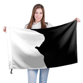 Флаг 3D с принтом Силуэт девушки в Екатеринбурге, 100% полиэстер | плотность ткани — 95 г/м2, размер — 67 х 109 см. Принт наносится с одной стороны | белое | женщина | чб | черное