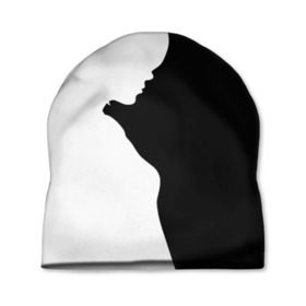 Шапка 3D с принтом Силуэт девушки в Екатеринбурге, 100% полиэстер | универсальный размер, печать по всей поверхности изделия | белое | женщина | чб | черное