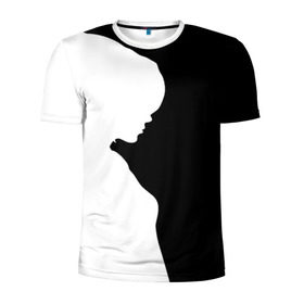 Мужская футболка 3D спортивная с принтом Силуэт девушки в Екатеринбурге, 100% полиэстер с улучшенными характеристиками | приталенный силуэт, круглая горловина, широкие плечи, сужается к линии бедра | белое | женщина | чб | черное