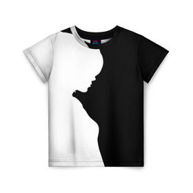 Детская футболка 3D с принтом Силуэт девушки в Екатеринбурге, 100% гипоаллергенный полиэфир | прямой крой, круглый вырез горловины, длина до линии бедер, чуть спущенное плечо, ткань немного тянется | белое | женщина | чб | черное