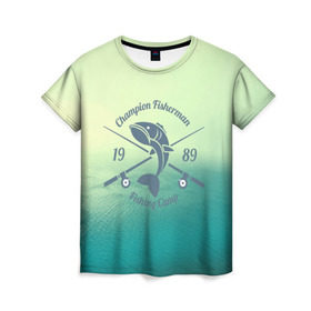 Женская футболка 3D с принтом Champion Fisherman в Екатеринбурге, 100% полиэфир ( синтетическое хлопкоподобное полотно) | прямой крой, круглый вырез горловины, длина до линии бедер | baitbest | bottom | driftwood | fisherman | fishing | fishwaterhook | pike | river | вода | дно | коряга | крючок | лучший рыбак | наживка | река | рыба | рыбалка | щука