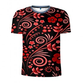 Мужская футболка 3D спортивная с принтом Red pattern в Екатеринбурге, 100% полиэстер с улучшенными характеристиками | приталенный силуэт, круглая горловина, широкие плечи, сужается к линии бедра | 