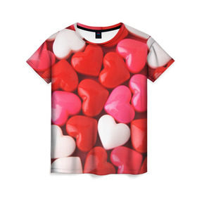 Женская футболка 3D с принтом Candy в Екатеринбурге, 100% полиэфир ( синтетическое хлопкоподобное полотно) | прямой крой, круглый вырез горловины, длина до линии бедер | heart | love | любовь | сердца