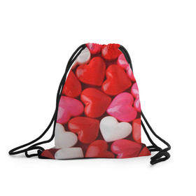 Рюкзак-мешок 3D с принтом Candy в Екатеринбурге, 100% полиэстер | плотность ткани — 200 г/м2, размер — 35 х 45 см; лямки — толстые шнурки, застежка на шнуровке, без карманов и подкладки | heart | love | любовь | сердца