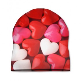 Шапка 3D с принтом Candy в Екатеринбурге, 100% полиэстер | универсальный размер, печать по всей поверхности изделия | heart | love | любовь | сердца
