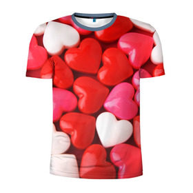 Мужская футболка 3D спортивная с принтом Candy в Екатеринбурге, 100% полиэстер с улучшенными характеристиками | приталенный силуэт, круглая горловина, широкие плечи, сужается к линии бедра | heart | love | любовь | сердца