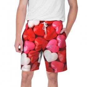 Мужские шорты 3D с принтом Candy в Екатеринбурге,  полиэстер 100% | прямой крой, два кармана без застежек по бокам. Мягкая трикотажная резинка на поясе, внутри которой широкие завязки. Длина чуть выше колен | heart | love | любовь | сердца