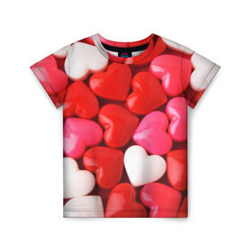 Детская футболка 3D с принтом Candy в Екатеринбурге, 100% гипоаллергенный полиэфир | прямой крой, круглый вырез горловины, длина до линии бедер, чуть спущенное плечо, ткань немного тянется | heart | love | любовь | сердца