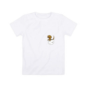 Детская футболка хлопок с принтом Дракончик в кармашке в Екатеринбурге, 100% хлопок | круглый вырез горловины, полуприлегающий силуэт, длина до линии бедер | Тематика изображения на принте: дино | динозавр | карман | ящерица | ящерка