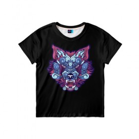 Детская футболка 3D с принтом Дуx волка в Екатеринбурге, 100% гипоаллергенный полиэфир | прямой крой, круглый вырез горловины, длина до линии бедер, чуть спущенное плечо, ткань немного тянется | арт | белый | волк | зверь | мульт рисунок | новинки | прикольный | хищник | черный | яркие