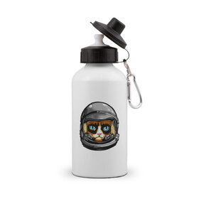 Бутылка спортивная с принтом Кот космонавт в Екатеринбурге, металл | емкость — 500 мл, в комплекте две пластиковые крышки и карабин для крепления | 