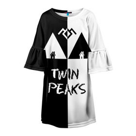 Детское платье 3D с принтом Twin Peaks в Екатеринбурге, 100% полиэстер | прямой силуэт, чуть расширенный к низу. Круглая горловина, на рукавах — воланы | Тематика изображения на принте: арт | сериал | твин пикс | фильмы | черно белые
