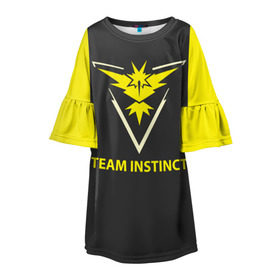 Детское платье 3D с принтом Team instinct в Екатеринбурге, 100% полиэстер | прямой силуэт, чуть расширенный к низу. Круглая горловина, на рукавах — воланы | game | игра | игрок | инстинкт | пикачу | покемон