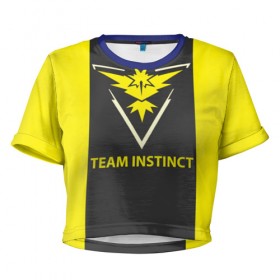 Женская футболка 3D укороченная с принтом Team instinct в Екатеринбурге, 100% полиэстер | круглая горловина, длина футболки до линии талии, рукава с отворотами | game | игра | игрок | инстинкт | пикачу | покемон