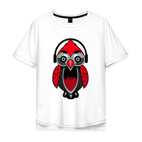 Мужская футболка хлопок Oversize с принтом Сова в наушниках в Екатеринбурге, 100% хлопок | свободный крой, круглый ворот, “спинка” длиннее передней части | dj | бит | диджей | музыка | наушники | сова | совушка