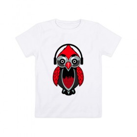 Детская футболка хлопок с принтом Сова в наушниках в Екатеринбурге, 100% хлопок | круглый вырез горловины, полуприлегающий силуэт, длина до линии бедер | dj | бит | диджей | музыка | наушники | сова | совушка