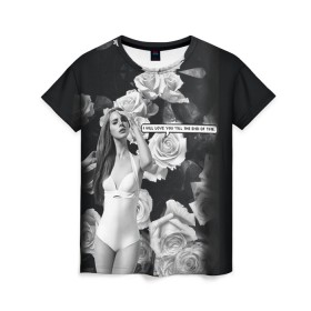 Женская футболка 3D с принтом Lana Del Rey в Екатеринбурге, 100% полиэфир ( синтетическое хлопкоподобное полотно) | прямой крой, круглый вырез горловины, длина до линии бедер | Тематика изображения на принте: lana del rey | лана дель рей