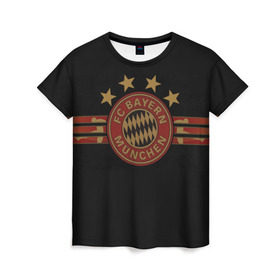 Женская футболка 3D с принтом Бавария Мюнхен в Екатеринбурге, 100% полиэфир ( синтетическое хлопкоподобное полотно) | прямой крой, круглый вырез горловины, длина до линии бедер | fc bayern munchen | football | бавария | бавария мюнхен | германия | клуб | спорт | футбол | эмблема