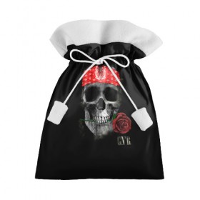 Подарочный 3D мешок с принтом Череп с розой в Екатеринбурге, 100% полиэстер | Размер: 29*39 см | Тематика изображения на принте: пираты | повязка | роза | романтика | скелет | череп