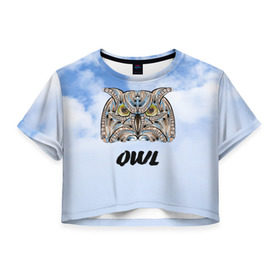 Женская футболка 3D укороченная с принтом Owl в Екатеринбурге, 100% полиэстер | круглая горловина, длина футболки до линии талии, рукава с отворотами | owl | животные | полуночник | природа | сова | сыч | филин | этника