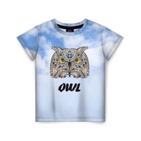 Детская футболка 3D с принтом Owl в Екатеринбурге, 100% гипоаллергенный полиэфир | прямой крой, круглый вырез горловины, длина до линии бедер, чуть спущенное плечо, ткань немного тянется | owl | животные | полуночник | природа | сова | сыч | филин | этника