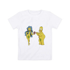 Детская футболка хлопок с принтом Симпсоны в Екатеринбурге, 100% хлопок | круглый вырез горловины, полуприлегающий силуэт, длина до линии бедер | bart | homer | love | simpsons | адам | барт | гомер | ева | любовь | мульт | мультфильм | пончик | симпсоны