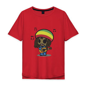 Мужская футболка хлопок Oversize с принтом Reggae в Екатеринбурге, 100% хлопок | свободный крой, круглый ворот, “спинка” длиннее передней части | Тематика изображения на принте: bob marley | боб марли