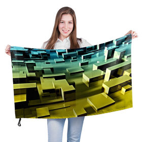 Флаг 3D с принтом Плавающие кубы в Екатеринбурге, 100% полиэстер | плотность ткани — 95 г/м2, размер — 67 х 109 см. Принт наносится с одной стороны | abstract | abstraction | block | tessera | абстракция | кубики | текстура