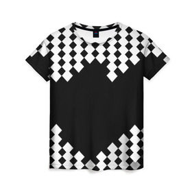 Женская футболка 3D с принтом Шахматная клетка в Екатеринбурге, 100% полиэфир ( синтетическое хлопкоподобное полотно) | прямой крой, круглый вырез горловины, длина до линии бедер | abstract | abstraction | block | tessera | абстракция | клетка | кубики | текстура