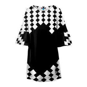 Детское платье 3D с принтом Шахматная клетка в Екатеринбурге, 100% полиэстер | прямой силуэт, чуть расширенный к низу. Круглая горловина, на рукавах — воланы | abstract | abstraction | block | tessera | абстракция | клетка | кубики | текстура