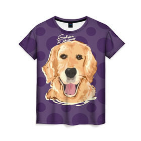 Женская футболка 3D с принтом Золотистый ретривер в Екатеринбурге, 100% полиэфир ( синтетическое хлопкоподобное полотно) | прямой крой, круглый вырез горловины, длина до линии бедер | animal | dog | golden retriever | pet | puppy | арт | голден ретривер | животные | пес | собаки