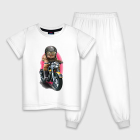 Детская пижама хлопок с принтом Кот мотоциклист в Екатеринбурге, 100% хлопок |  брюки и футболка прямого кроя, без карманов, на брюках мягкая резинка на поясе и по низу штанин
 | moto | киса | кот | котэ | мото | мотоцикл | очки | шлем