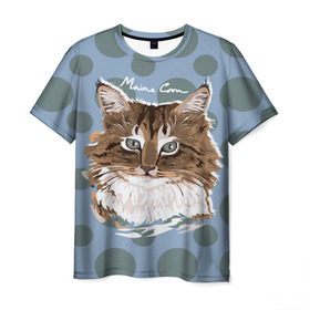 Мужская футболка 3D с принтом Мейн-Кун в Екатеринбурге, 100% полиэфир | прямой крой, круглый вырез горловины, длина до линии бедер | cat | kitten | kitty | maine coon | pet | арт | животные | коты | кошки | кружочки | мейн кун | текстура