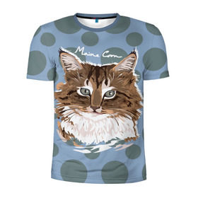 Мужская футболка 3D спортивная с принтом Мейн-Кун в Екатеринбурге, 100% полиэстер с улучшенными характеристиками | приталенный силуэт, круглая горловина, широкие плечи, сужается к линии бедра | Тематика изображения на принте: cat | kitten | kitty | maine coon | pet | арт | животные | коты | кошки | кружочки | мейн кун | текстура