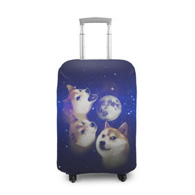 Чехол для чемодана 3D с принтом Космопес Хатико в Екатеринбурге, 86% полиэфир, 14% спандекс | двустороннее нанесение принта, прорези для ручек и колес | акита ину | взгляд | голова | звезды | космос | лай | луна | мем | пасть | пес | собака | хатико