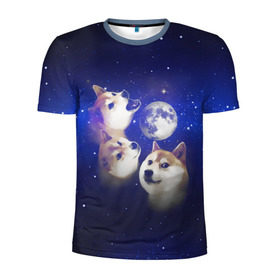 Мужская футболка 3D спортивная с принтом Космопес Хатико в Екатеринбурге, 100% полиэстер с улучшенными характеристиками | приталенный силуэт, круглая горловина, широкие плечи, сужается к линии бедра | акита ину | взгляд | голова | звезды | космос | лай | луна | мем | пасть | пес | собака | хатико