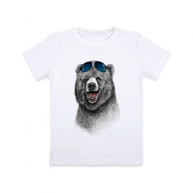 Детская футболка хлопок с принтом Медведь в очках в Екатеринбурге, 100% хлопок | круглый вырез горловины, полуприлегающий силуэт, длина до линии бедер | медведь | мишка | очки | солнечные