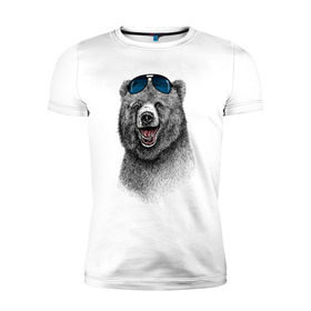 Мужская футболка премиум с принтом Медведь в очках в Екатеринбурге, 92% хлопок, 8% лайкра | приталенный силуэт, круглый вырез ворота, длина до линии бедра, короткий рукав | медведь | мишка | очки | солнечные