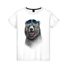 Женская футболка хлопок с принтом Медведь в очках в Екатеринбурге, 100% хлопок | прямой крой, круглый вырез горловины, длина до линии бедер, слегка спущенное плечо | медведь | мишка | очки | солнечные