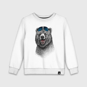 Детский свитшот хлопок с принтом Медведь в очках в Екатеринбурге, 100% хлопок | круглый вырез горловины, эластичные манжеты, пояс и воротник | медведь | мишка | очки | солнечные