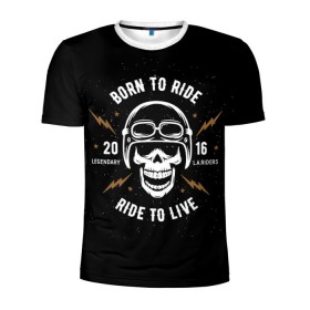 Мужская футболка 3D спортивная с принтом Born to ride в Екатеринбурге, 100% полиэстер с улучшенными характеристиками | приталенный силуэт, круглая горловина, широкие плечи, сужается к линии бедра | bike | black background | born to ride | helmet | lightning | logo | motorcycle | ride | road | skull | speed | stars | travel | байк | велоси | дорога | езда | звезды | логотип | молния | мотоцикл | очки | путешествия | рожден для езды | скорос