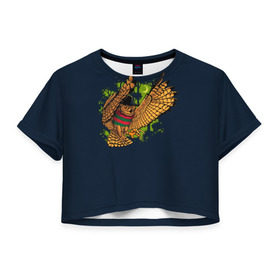 Женская футболка 3D укороченная с принтом Сова - Фредди Крюгер в Екатеринбурге, 100% полиэстер | круглая горловина, длина футболки до линии талии, рукава с отворотами | bird | freddy krueger | owl | когти | лапа | луна | ночь | пернатые | птица | сова